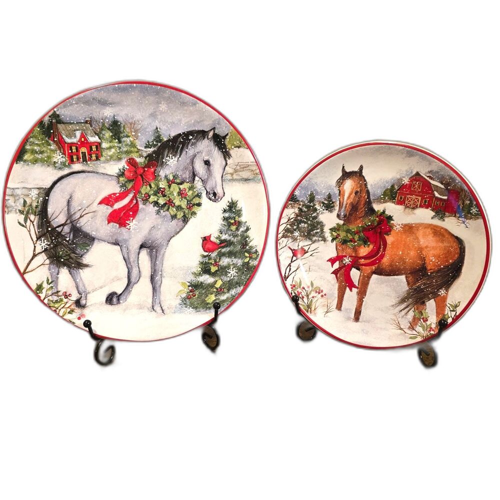 Certified Intl Susan Winget Christmas on the Farm Horse 7 9in Tier Server Plates